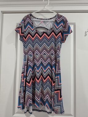 Chevron Print Short Sleeve Skater Dress. NoBo
